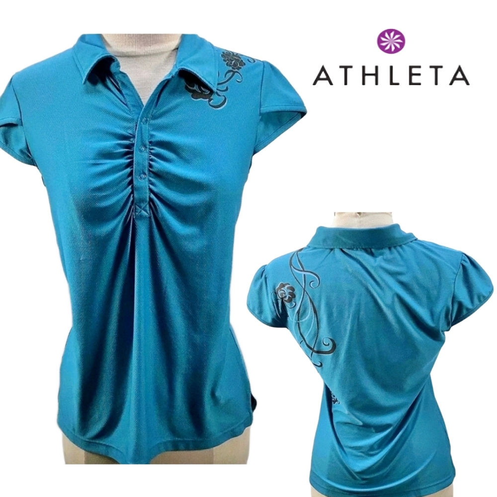 🎀CLEARANCE🎉 ATHLETA sporty aqua snap up top. Retro excellent.